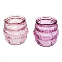 Produkt Świecznik na tealighty szklana dekoracja fioletowo-różowa Ø7,5cm W7,5cm 2szt