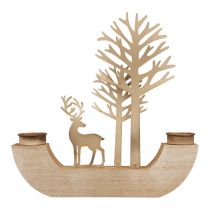 Produkt Świecznik na tealighty z drewna i metalu, dekoracja w kształcie jelenia, las 23,5 cm
