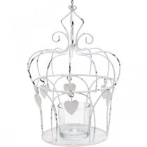 Świecznik na tealight korona z sercami shabby chic biały Ø14cm W22cm