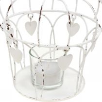 Świecznik na tealight korona z sercami shabby chic biały Ø14cm W22cm