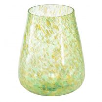 Świecznik na tealighty, latarnia szklana żółto-zielona Ø12cm W14,5cm