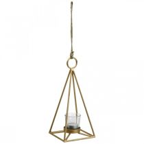 Świecznik wiszący złoty metalowy lampion dekoracyjny 12,5 × 12,5 × 28 cm