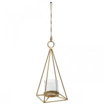 Lampion wiszący złoty świecznik do zawieszenia 15×15×38cm