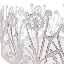 Produkt Taca dekoracyjna z mleczami, dekoracja metalowa na wiosenną biel, srebrna shabby chic Ø25cm W10,5cm