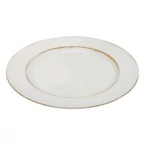 Talerz dekoracyjny okrągły plastikowy retro biały brązowy połysk Ø30cm