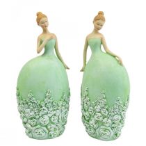 Dekoracja stołu Dekoracja wiosenna figura kobieca sukienka zielona W20cm 2szt