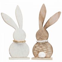 Dekoracja stołu zajączek wielkanocny standee drewno biały/natura W27cm 2szt