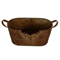 Produkt Owalna metalowa miska z uchwytami, motyw jelenia, wykończenie rdzawe, 36 cm
