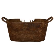 Produkt Owalna metalowa miska z uchwytami, motyw jelenia, wykończenie rdzawe, 36 cm