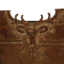 Produkt Owalna metalowa miska z uchwytami, motyw jelenia, wykończenie rdzawe, 36 cm