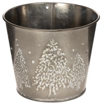 Produkt Metalowa donica z brokatowymi choinkami, 13 cm