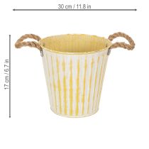 Produkt Doniczka metalowa, dekoracja wiosenna, z uchwytami, żółta, shabby chic, Ø18 cm, wys. 17,5 cm