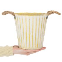 Produkt Doniczka metalowa, dekoracja wiosenna, z uchwytami, żółta, shabby chic, Ø18 cm, wys. 17,5 cm