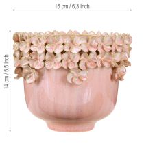 Produkt Doniczka ceramiczna różowa – Elegancka doniczka z dekoracją kwiatową Ø16cm