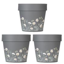 Produkt Doniczka z delikatnym wzorem kwiatów polnych, praktyczna do stosowania na balkonie lub tarasie, 15 cm, 3 sztuki