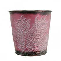 Produkt Doniczka z dekoracją w postaci liści, naczynie metalowe, jesień, doniczka wino czerwone Ø10cm W10cm