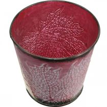Produkt Doniczka z dekoracją w postaci liści, naczynie metalowe, jesień, doniczka wino czerwone Ø10cm W10cm
