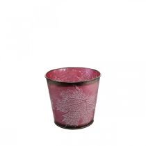 Produkt Ozdobna doniczka do sadzenia, blaszane wiadro, metalowa dekoracja z motywem liści wino czerwone Ø14cm W12,5cm