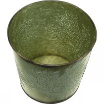 Produkt Sadzarka na jesień, doniczka z dekoracją liści, metalowe wiaderko zielone Ø14cm W12,5cm