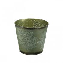 Produkt Wiadro Deco z dekorem liści, Jesienna donica, Metal Deco Green Ø17cm H14,5cm