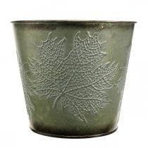 Produkt Wiadro Deco z dekorem liści, Jesienna donica, Metal Deco Green Ø17cm H14,5cm