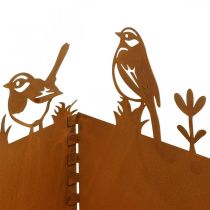 Doniczka, metalowa dekoracja z ptakami, skrzynka, wiosenna patyna wys.15,5cm