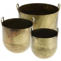 Doniczka w stylu antycznym z metalowymi uchwytami H17 / 19,5/26cm, komplet 3 szt