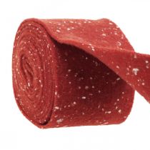 Wstążka filcowa czerwona w kropki, wstążka dekoracyjna, wstążka doniczkowa, wełniany filc rdzawy, biały 15cm 5m