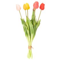 Produkt Bukiet sztucznych tulipanów, kolorowy, realistyczna dekoracja, wysokiej jakości do domu, 43 cm, 7 sztuk