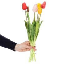 Produkt Bukiet sztucznych tulipanów, kolorowy, realistyczna dekoracja, wysokiej jakości do domu, 43 cm, 7 sztuk