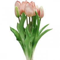 Produkt Sztuczne tulipany Real-Touch Peach Pink 38cm Pęczek 7szt