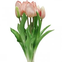 Produkt Sztuczne tulipany Real-Touch brzoskwiniowy róż 38cm pęczek 7 szt