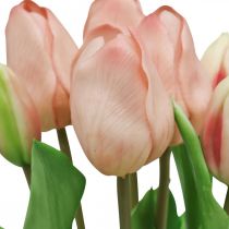 Produkt Sztuczne tulipany Real-Touch brzoskwiniowy róż 38cm pęczek 7 szt