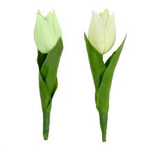 Wiosenna dekoracja, sztuczne tulipany, jedwabne kwiaty, ozdobne tulipany zielono/kremowe 12 sztuk