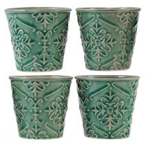 Produkt Doniczka ceramiczna crackle glazura zielona Ø7cm W8cm 4 szt