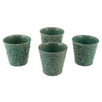 Produkt Doniczka ceramiczna crackle glazura zielona Ø7cm W8cm 4 szt