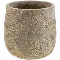 Ceramiczna doniczka na kwiaty złote kwiaty Ø13,5 cm W15 cm