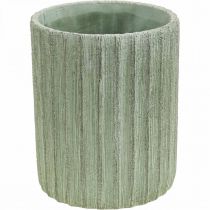 Doniczka ceramiczna zielona retro w paski Ø13,5cm W17cm