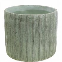 Doniczka ceramiczna zielona retro w paski Ø19,5cm W17,5cm