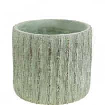 Doniczka ceramiczna zielona retro w paski Ø12,5 cm W11,5 cm