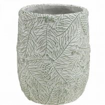 Sadzarka ceramiczna zielona biała szara sosna gałązki Ø12cm H17.5cm