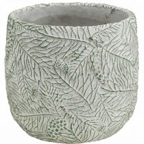 Sadzarka ceramiczna zielona biała szara gałęzie jodły Ø12,5cm H12cm