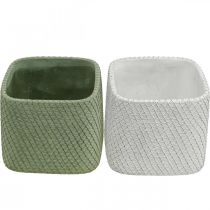 Produkt Sadzarka ceramiczna biała zielona siatka reliefowa 12,5x12,5cm H9cm 2szt
