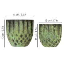 Produkt Doniczka metalowa w stylu vintage, zielona, Ø14/12cm, zestaw 2 szt.