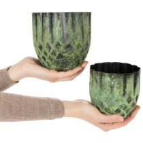 Produkt Doniczka metalowa w stylu vintage, zielona, Ø14/12cm, zestaw 2 szt.