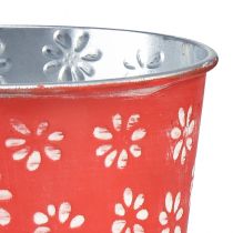 Produkt Doniczka czerwona biała mini doniczka kwiatowa metalowa Ø10,5 cm W10,5 cm