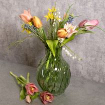 Produkt Szklany wazon z wytłoczonym wzorem tulipana do dekoracji wnętrz, 22,5 cm