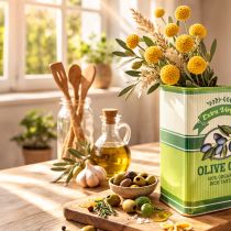 Produkt Wazon na oliwę, ceramiczny, idealny do dekoracji kuchni i stołu w stylu śródziemnomorskim, 18 cm