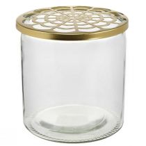 Wazon z metalową pokrywką, wtyczka, szklany wazon z wtyczką, dekoracja stołu W15cm Ø15cm