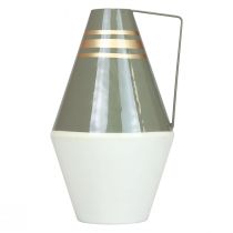 Produkt Nostalgiczny metalowy wazon z uchwytem w stylu vintage - kremowy/szary/złoty Ø19cm wys.31cm